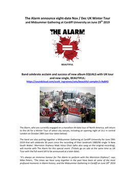 The Alarm Announce Eight-Date Nov / Dec UK Winter Tour and Midsummer Gathering at Cardiff University on June 29Th 2019