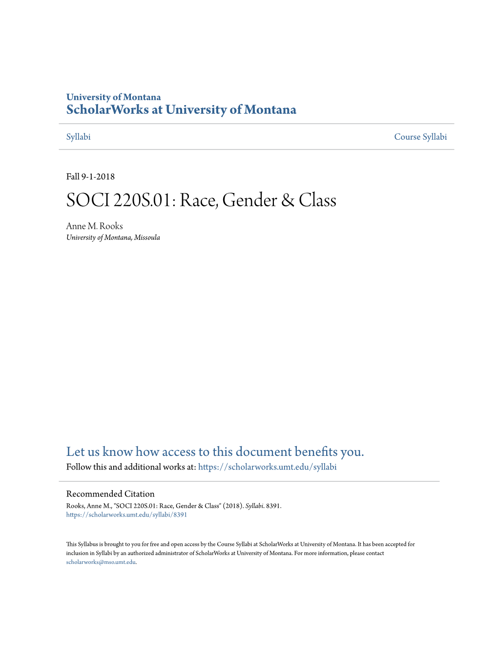 SOCI 220S.01: Race, Gender & Class