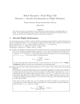 Robot Dynamics - Fixed Wing UAS Exercise 1: Aircraft Aerodynamics & Flight Mechanics