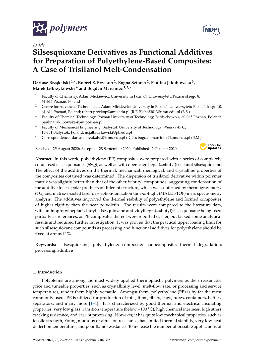 Silsesquioxane Derivatives As Functional Additives for Preparation of Polyethylene-Based Composites: a Case of Trisilanol Melt-Condensation