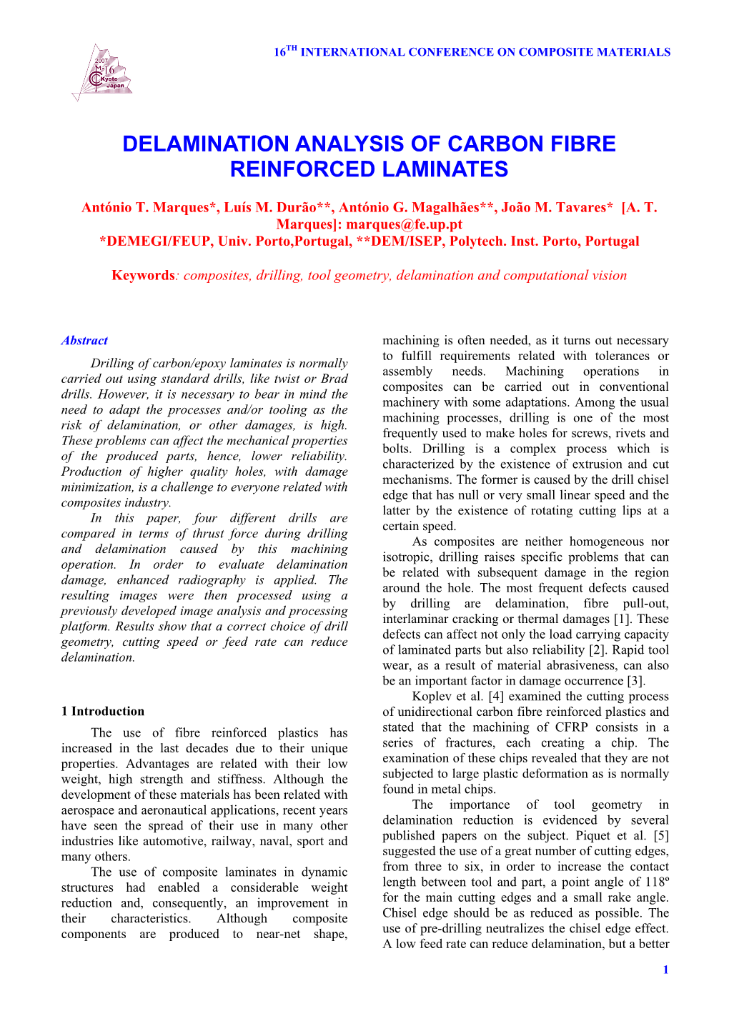 Delamination Analysis of Carbon Fibre Reinforced Laminates