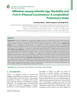 Affiliation Among Infantile Age, Morbidity and Prakriti (Physical Constitution): a Longitudinal Preliminary Study