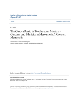 The Oaxaca Barrio in Teotihuacan: Mortuary Customs and Ethnicity in Mesoamerica’S Greatest Metropolis