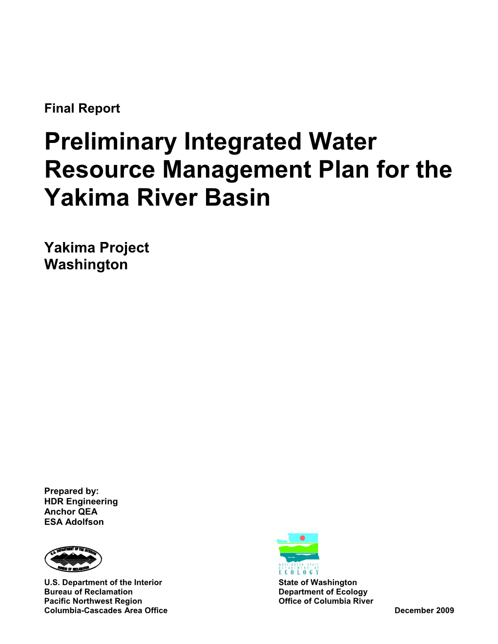FINAL: Preliminary Integrated Water Resource Management Plan for The