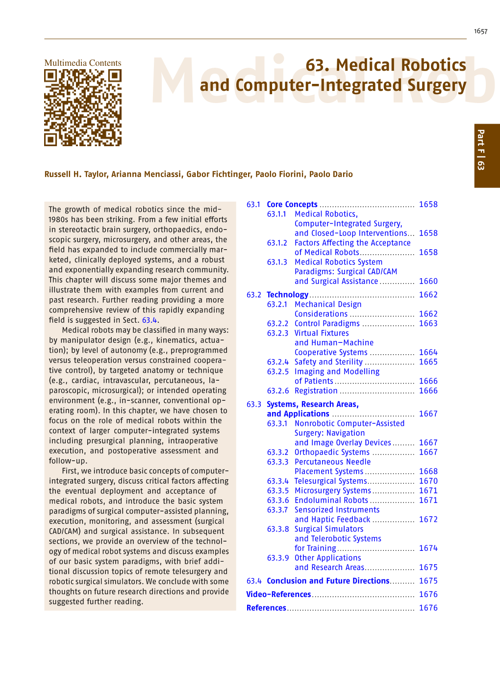 63. Medical Robotics and Computer-Integrated Surgery