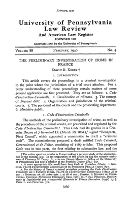 The Preliminary Investigation of Crime in France Edwin R