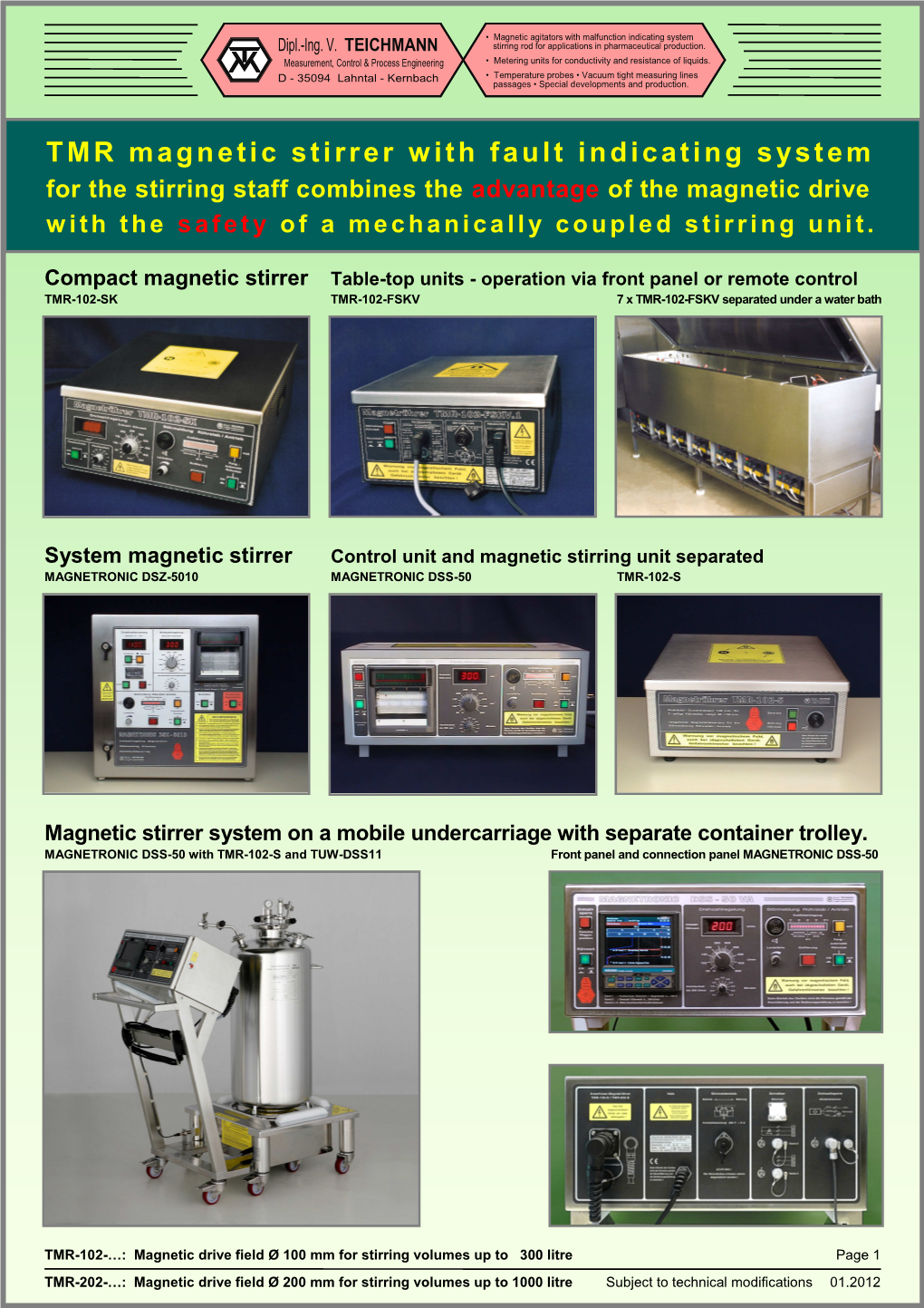 Brochure TMR Magnetic Stirrer with Fault Indicating System 01.2012