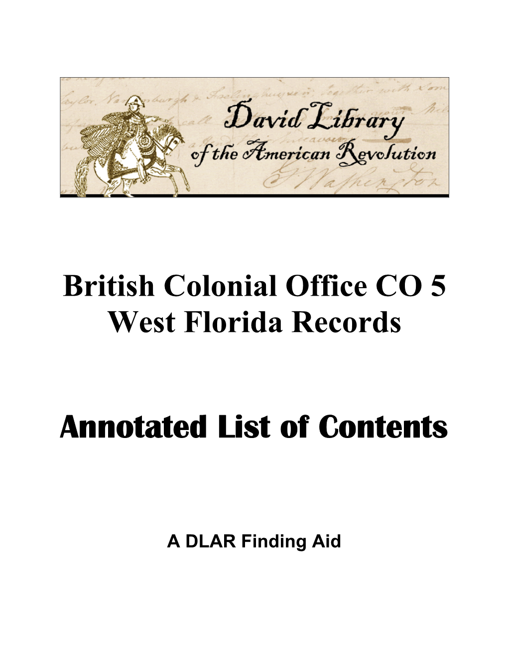 British Colonial Office West Florida Records Finding