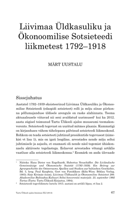 Liivimaa Üldkasuliku Ja Ökonoomilise Sotsieteedi Liikmetest 1792–1918