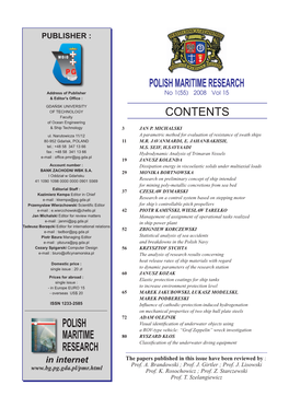 POLISH MARITIME RESEARCH Address of Publisher No 1(55) 2008 Vol 15 & Editor's Ofﬁce