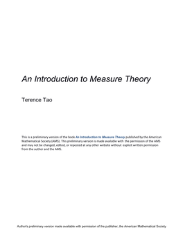 An Introduction to Measure Theory