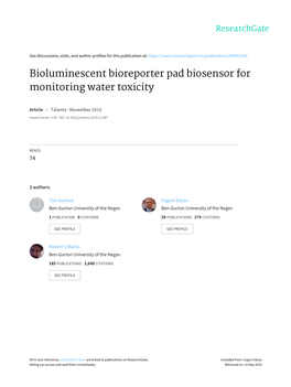 Bioluminescent Bioreporter Pad Biosensor for Monitoring Water Toxicity