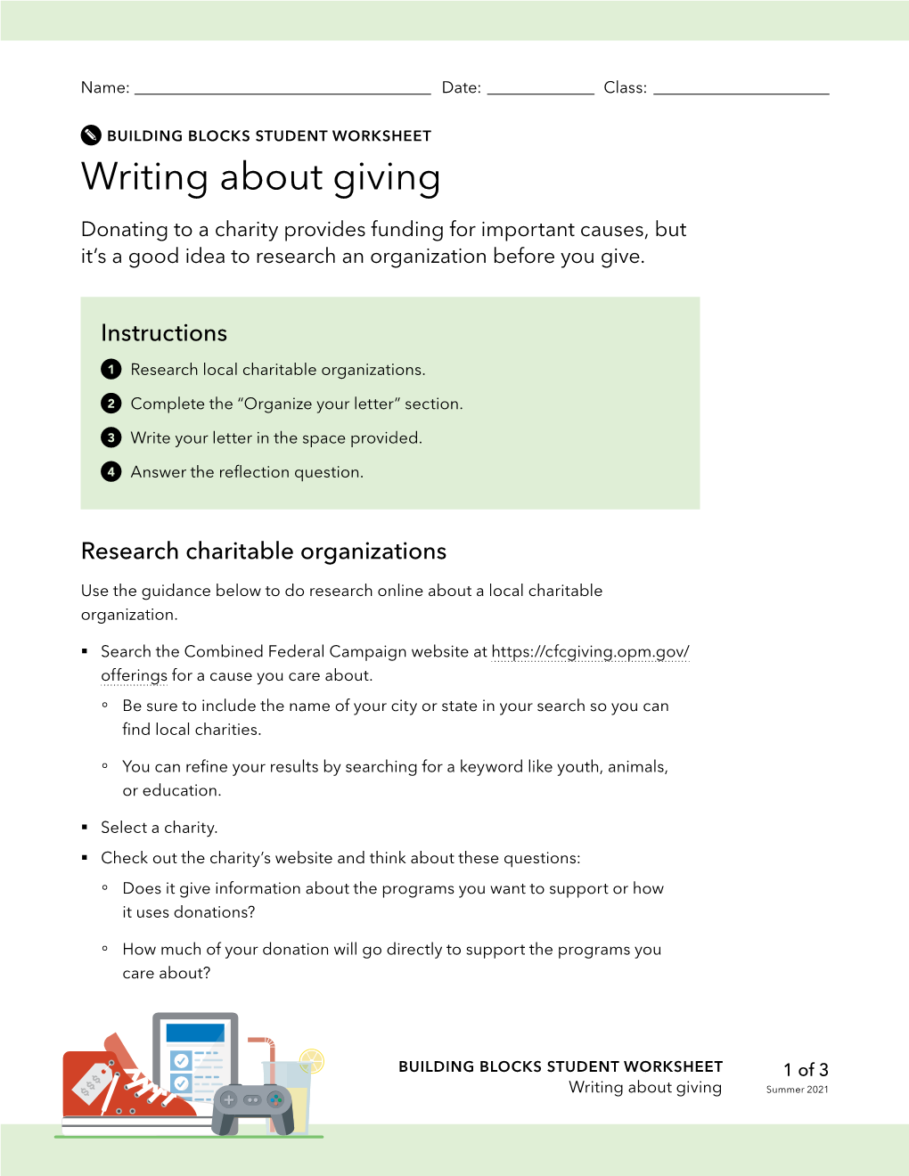 Writing About Giving (Worksheet)