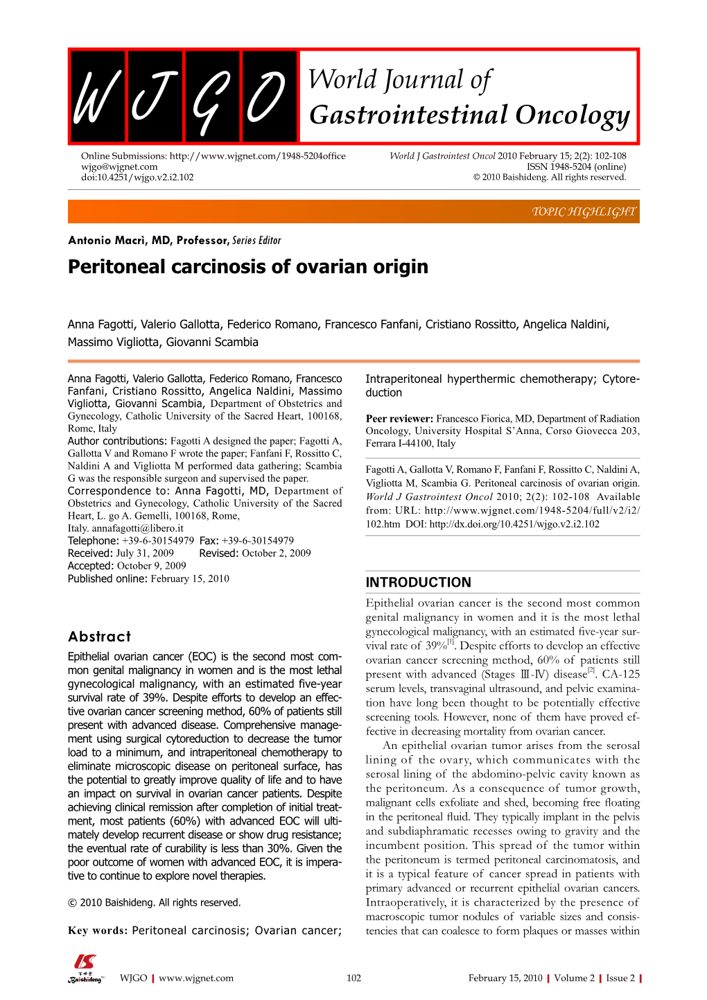 Peritoneal Carcinosis of Ovarian Origin