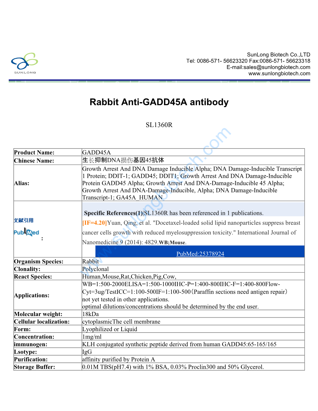 Rabbit Anti-GADD45A Antibody-SL1360R