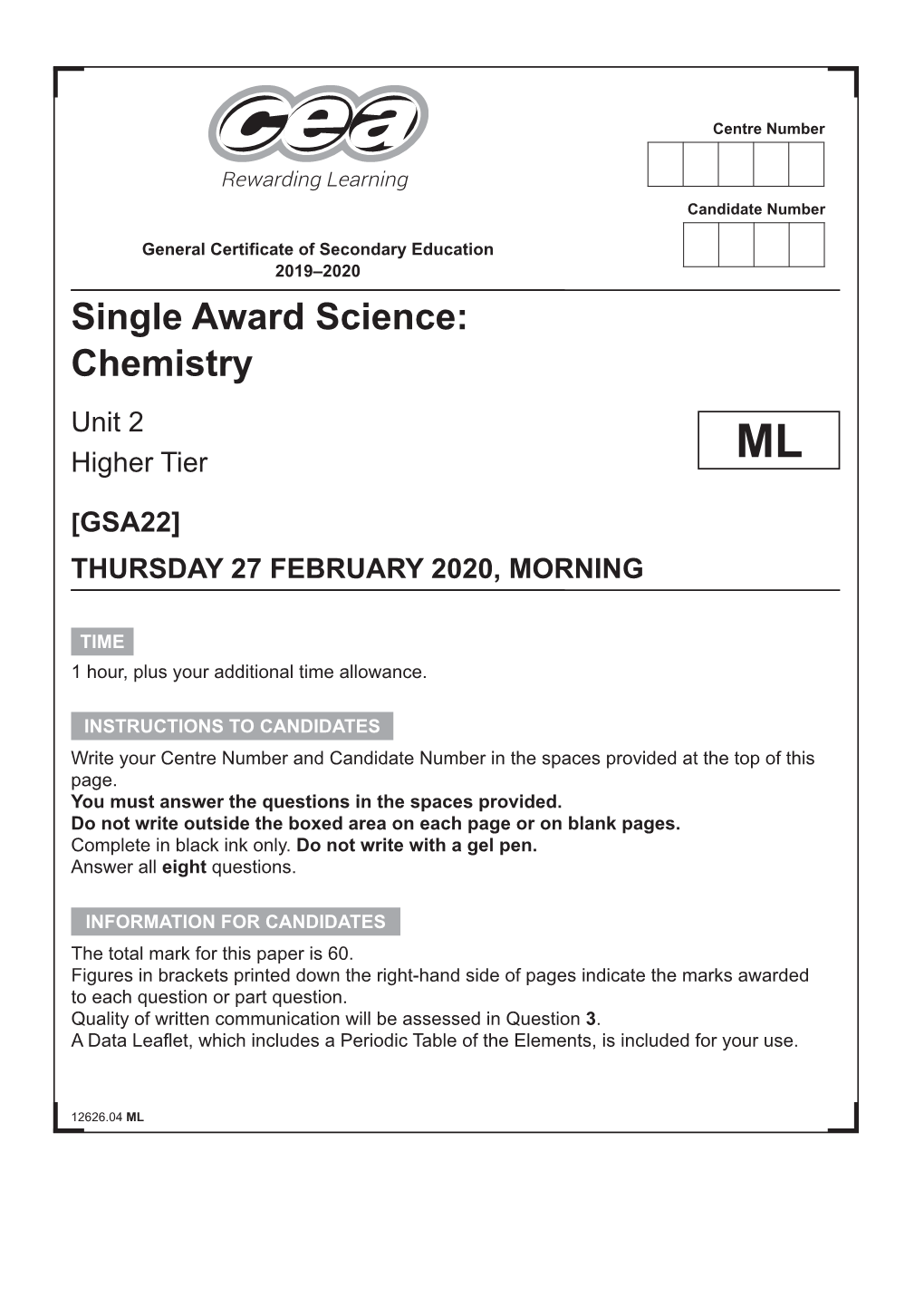 12626.04 GSA22 GCSE SAS Chemistry H (ML) Feb 2020