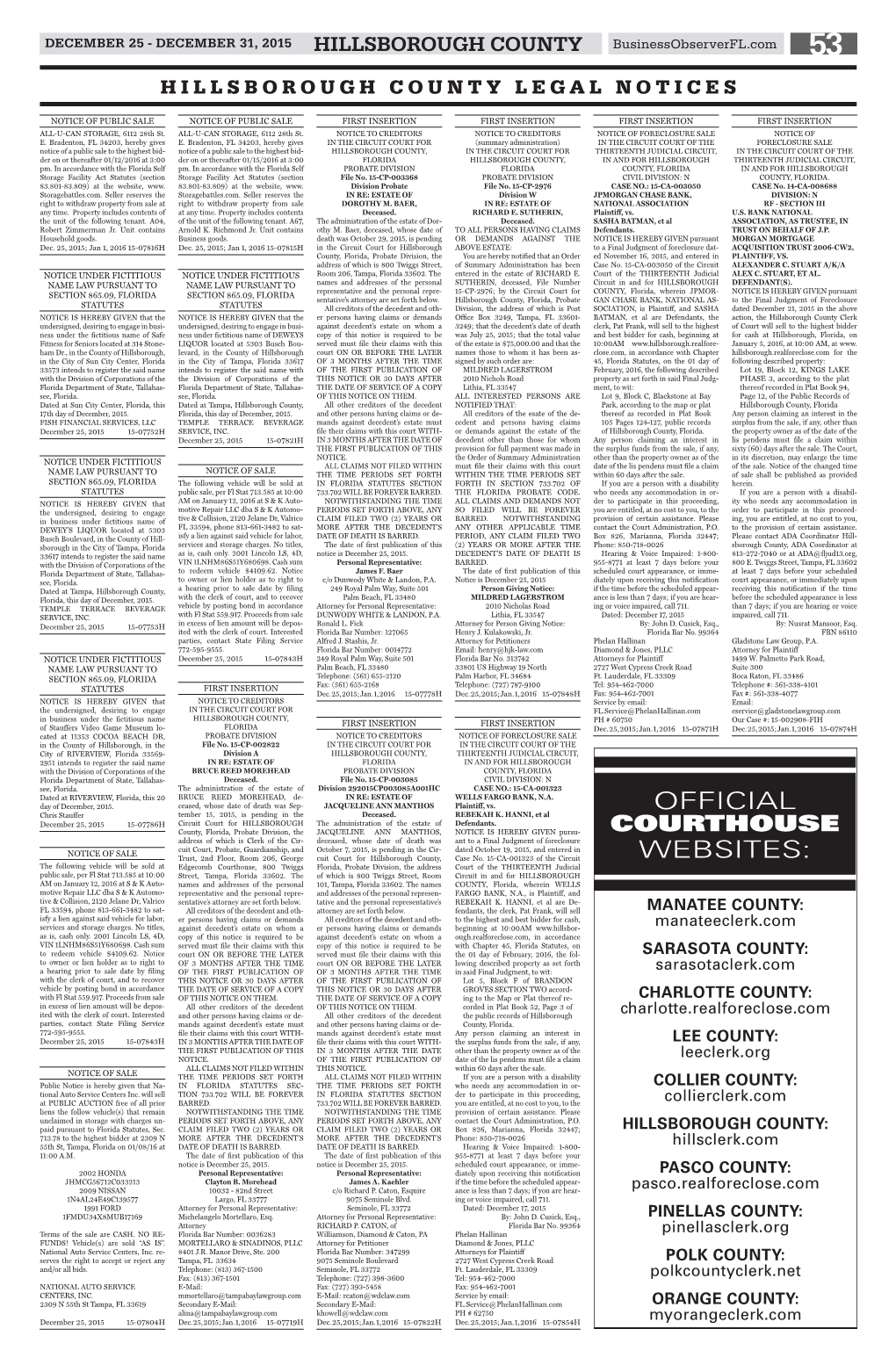 HILLSBOROUGH COUNTY Businessobserverfl.Com 53 HILLSBOROUGH COUNTY LEGAL NOTICES