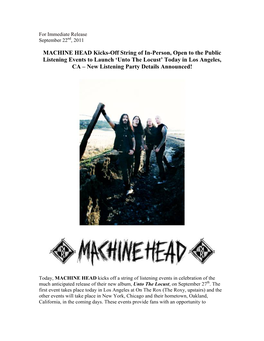 MACHINE HEAD Kicks-Off String of In-Person, Open to the Public