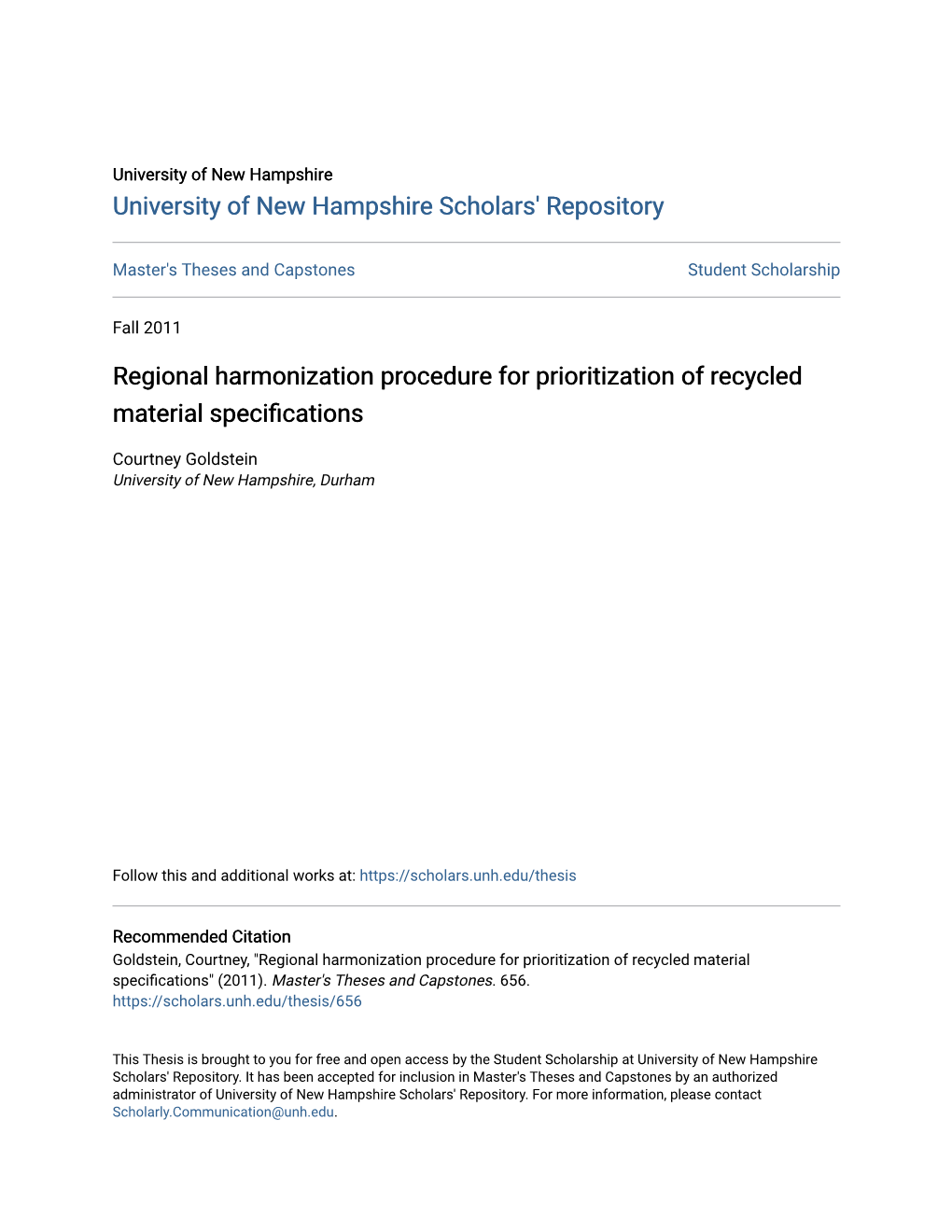 Regional Harmonization Procedure for Prioritization of Recycled Material Specifications