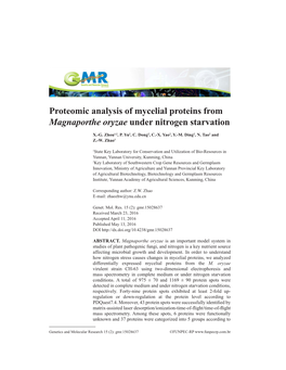 Proteomic Analysis of Mycelial Proteins from Magnaporthe Oryzae Under Nitrogen Starvation