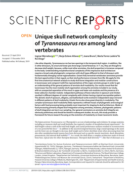 Unique Skull Network Complexity of Tyrannosaurus Rex Among Land