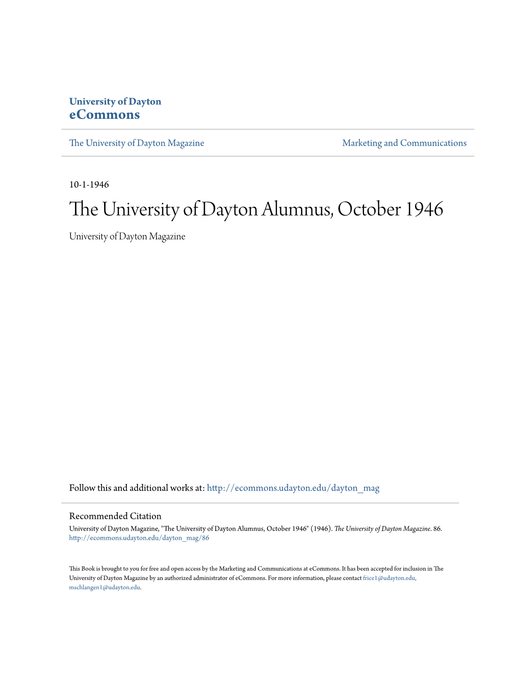 The University of Dayton Alumnus, October 1946