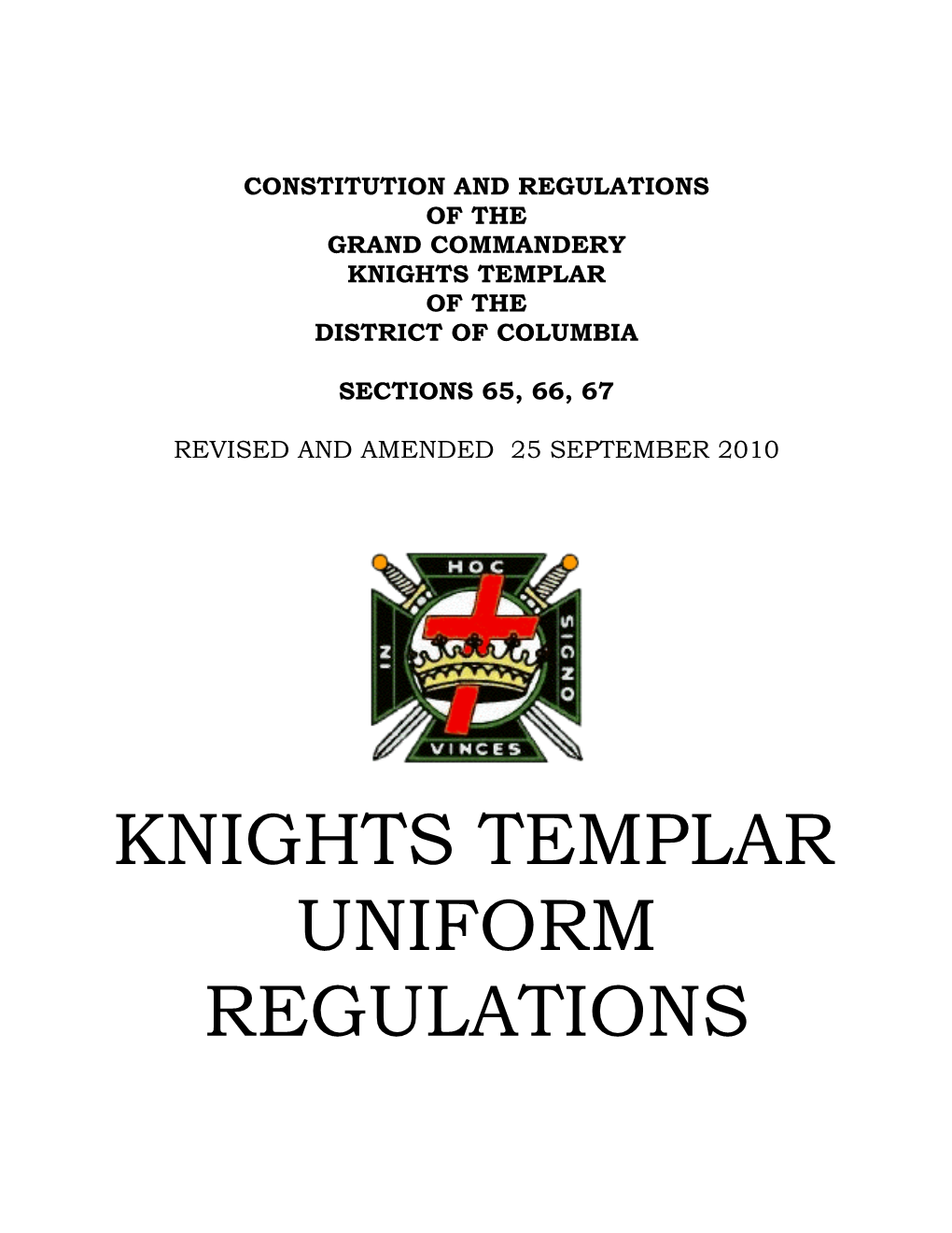 DC Knight Templar Uniform Regulations