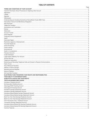 TABLE of CONTENTS Page TERMS and CONDITIONS of YOUR ACCOUNT
