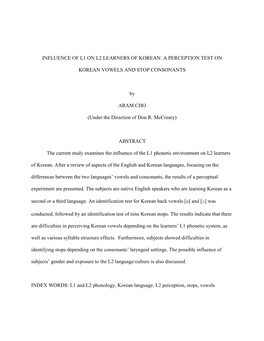 Influence of L1 on L2 Learners of Korean: a Perception Test On