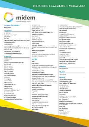 REGISTERED COMPANIES at MIDEM 2012