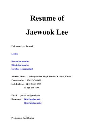 Resume of Jaewook Lee