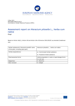 Assessment Report on Hieracium Pilosella L., Herba Cum Radice Final