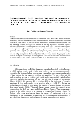 Embedding the Peace Process: the Role of Leadership, Change and Government in Implementing Key Reforms in Policing and Local Government in Northern Ireland