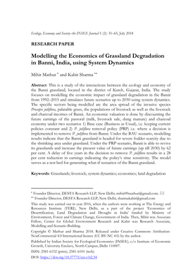 Modelling the Economics of Grassland Degradation in Banni, India, Using System Dynamics