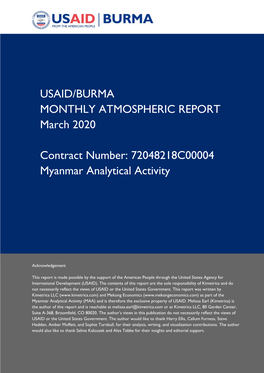 USAID/BURMA MONTHLY ATMOSPHERIC REPORT March 2020 Contract Number: 72048218C00004 Myanmar Analytical Activity