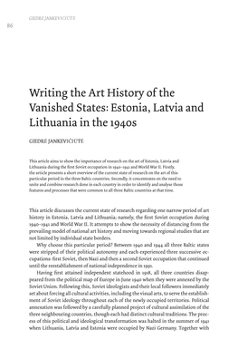 Writing the Art History of the Vanished States: Estonia, Latvia and Lithuania in the 1940S