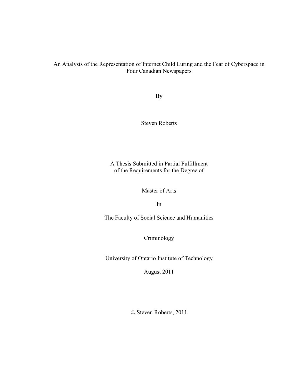 An Analysis of the Representation of Internet Child Luring and the Fear of Cyberspace in Four Canadian Newspapers