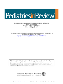 Evaluation and Management of Lymphadenopathy in Children Alison M