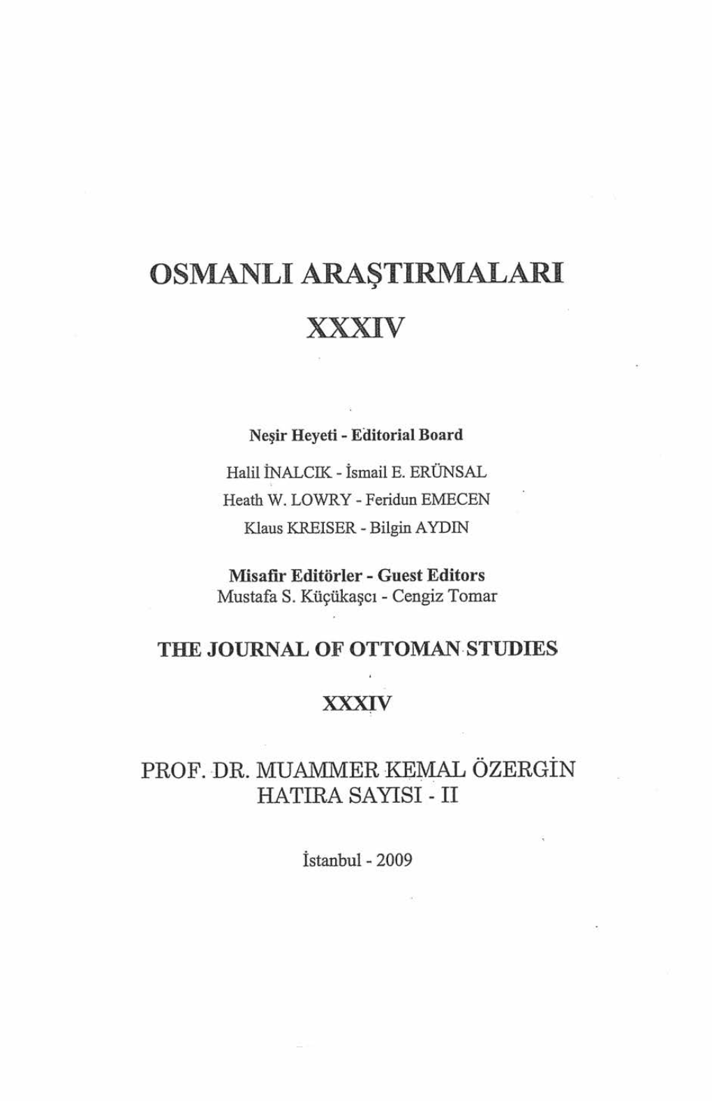 Osmanli Araştirmalari the Journal of Ottoman-Studies