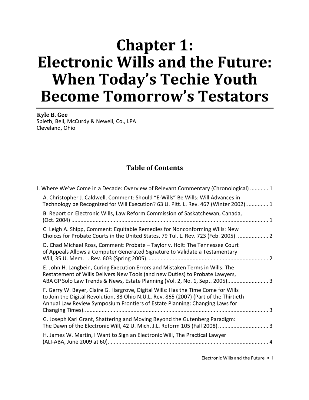 Chapter 1: Electronic Wills and the Future: When Today's Techie Youth