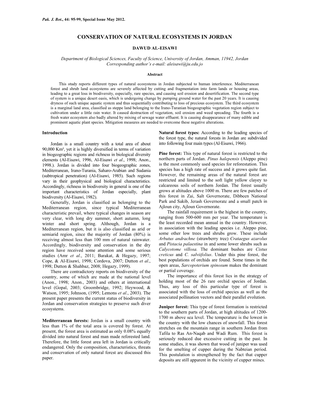 Conservation of Natural Ecosystems in Jordan