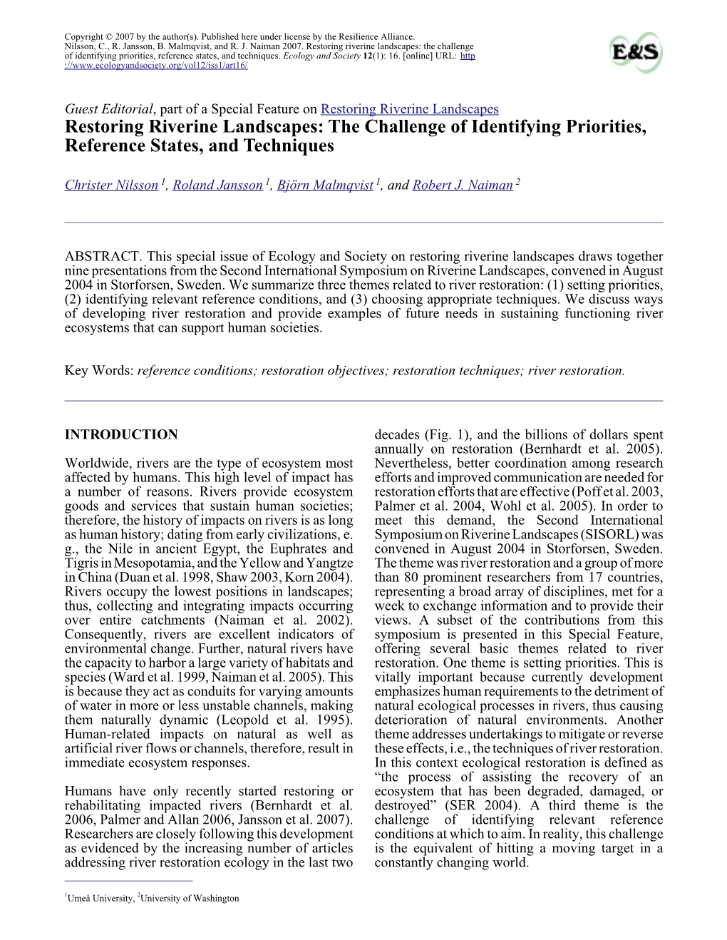 Restoring Riverine Landscapes: the Challenge of Identifying Priorities, Reference States, and Techniques