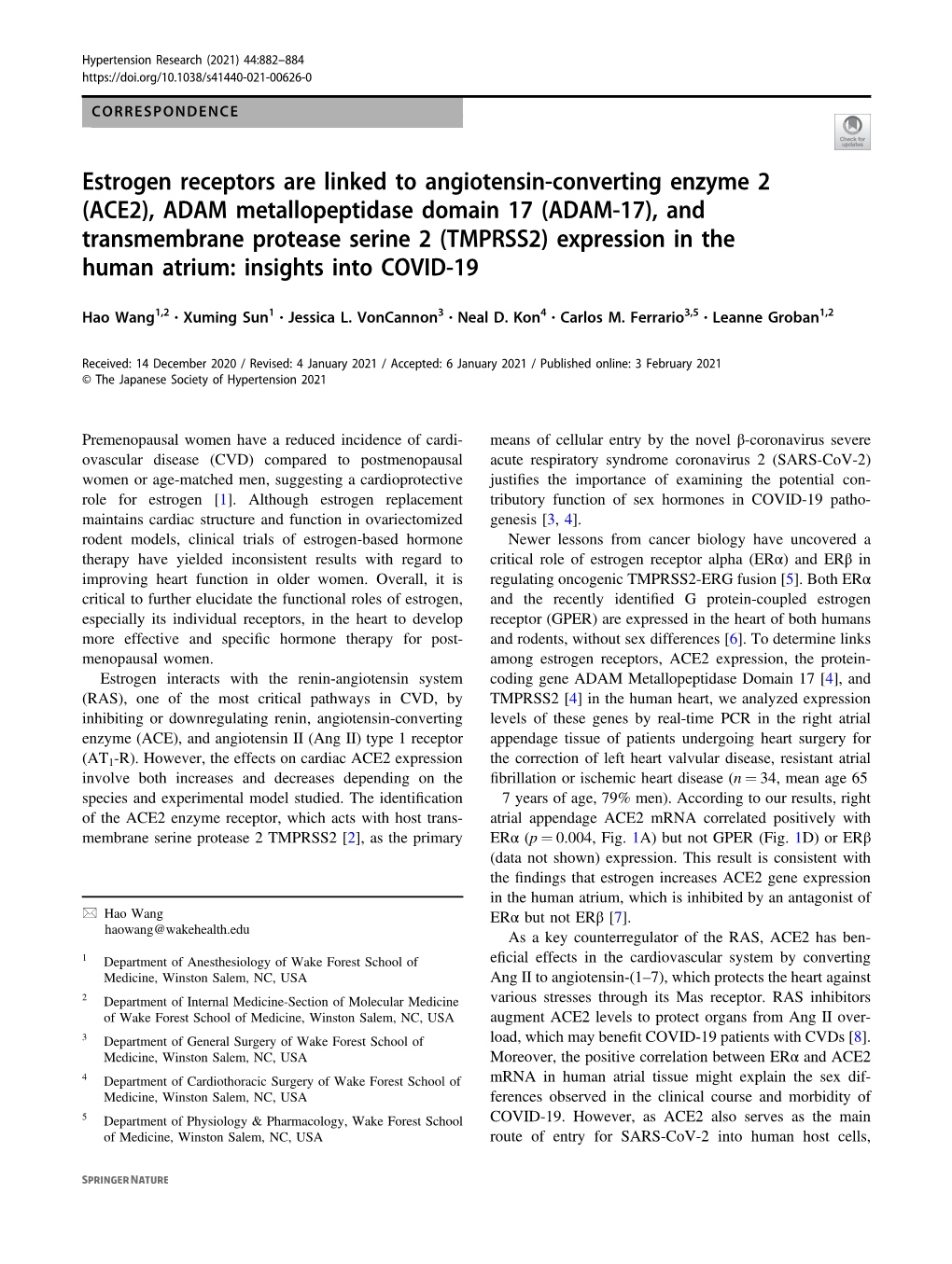 Estrogen Receptors Are Linked to Angiotensin-Converting