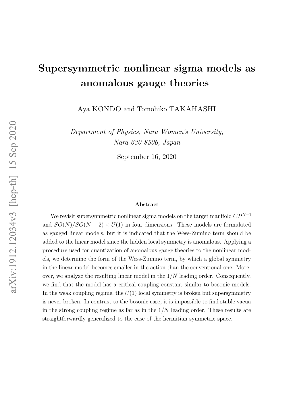 Supersymmetric Nonlinear Sigma Models As Anomalous Gauge Theories