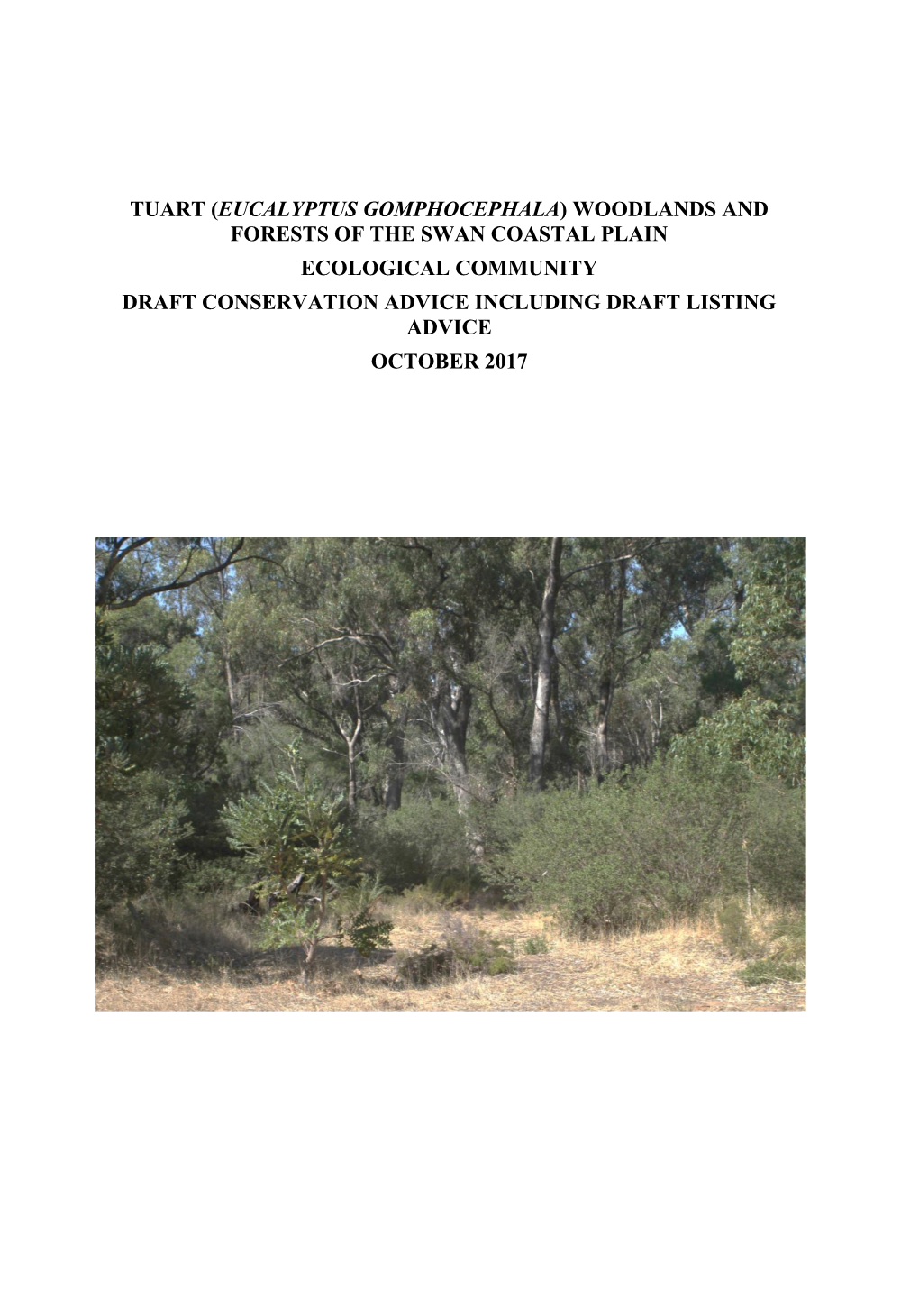 Draft Conservation Advice Including Draft Listing Advice Tuart (Eucalyptus Gomphocephala) Woodlands and Forests of the Swan Coas