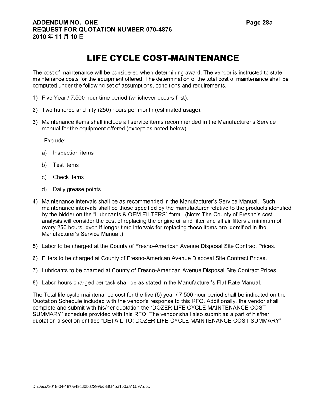 Life Cycle Cost-Maintenance