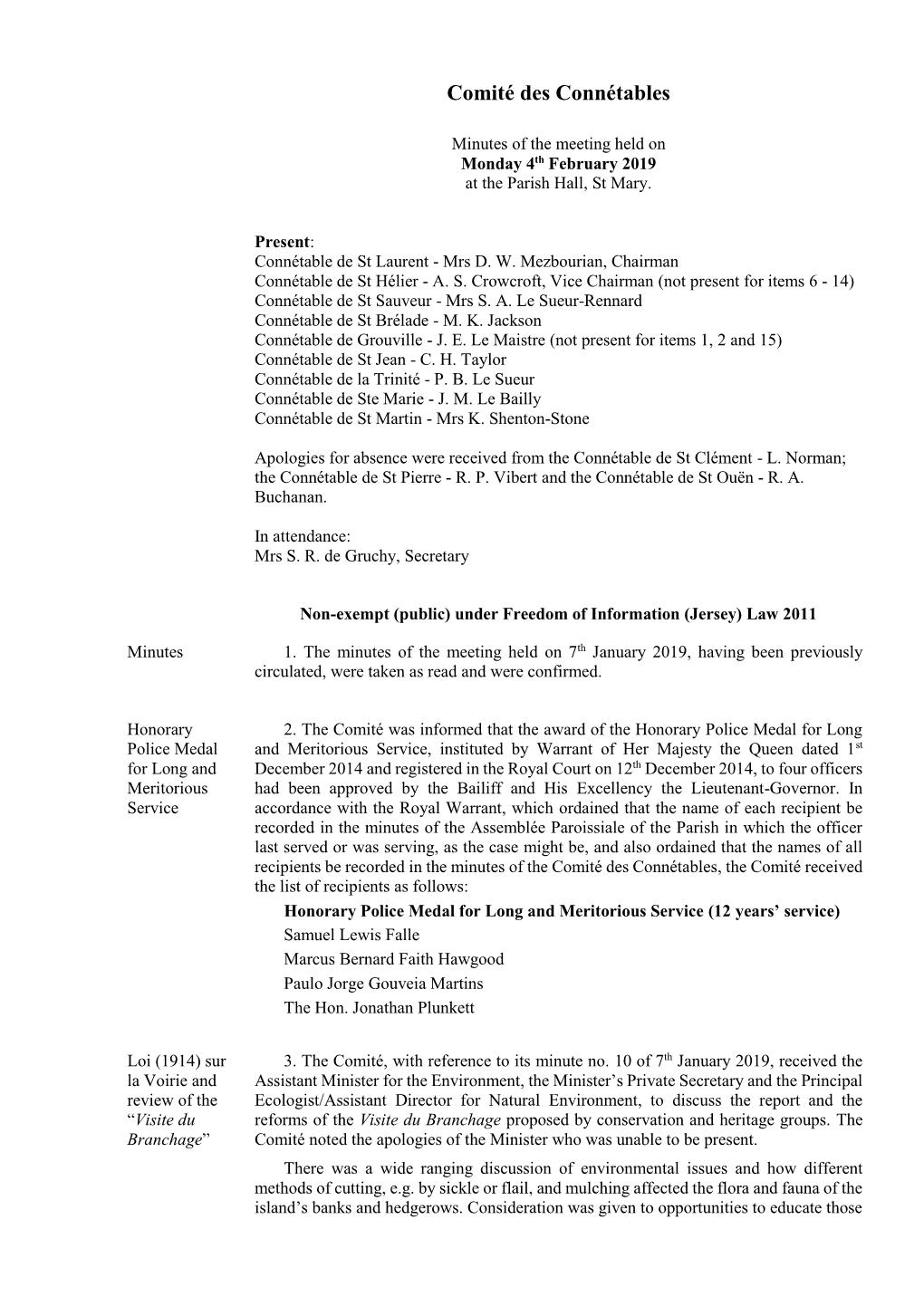 Comité Des Connétables Minutes Feb 2019