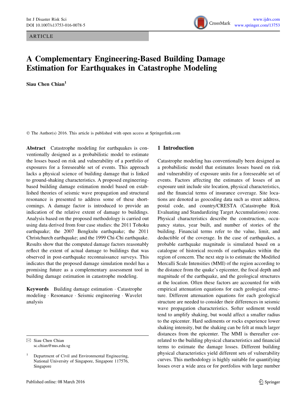 A Complementary Engineering-Based Building Damage Estimation for Earthquakes in Catastrophe Modeling