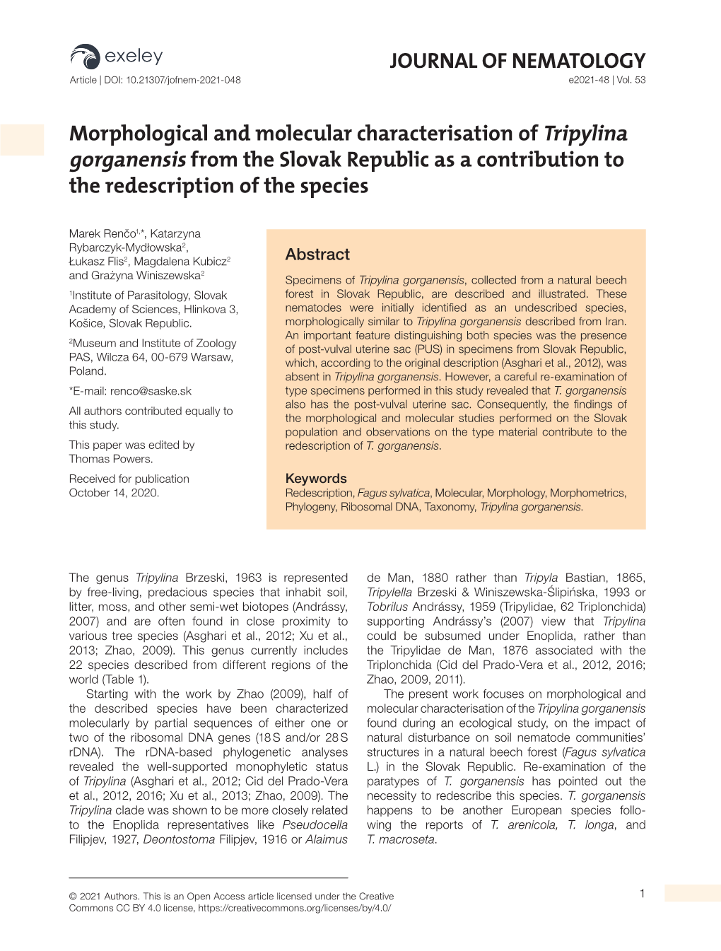 JOURNAL of NEMATOLOGY Morphological and Molecular