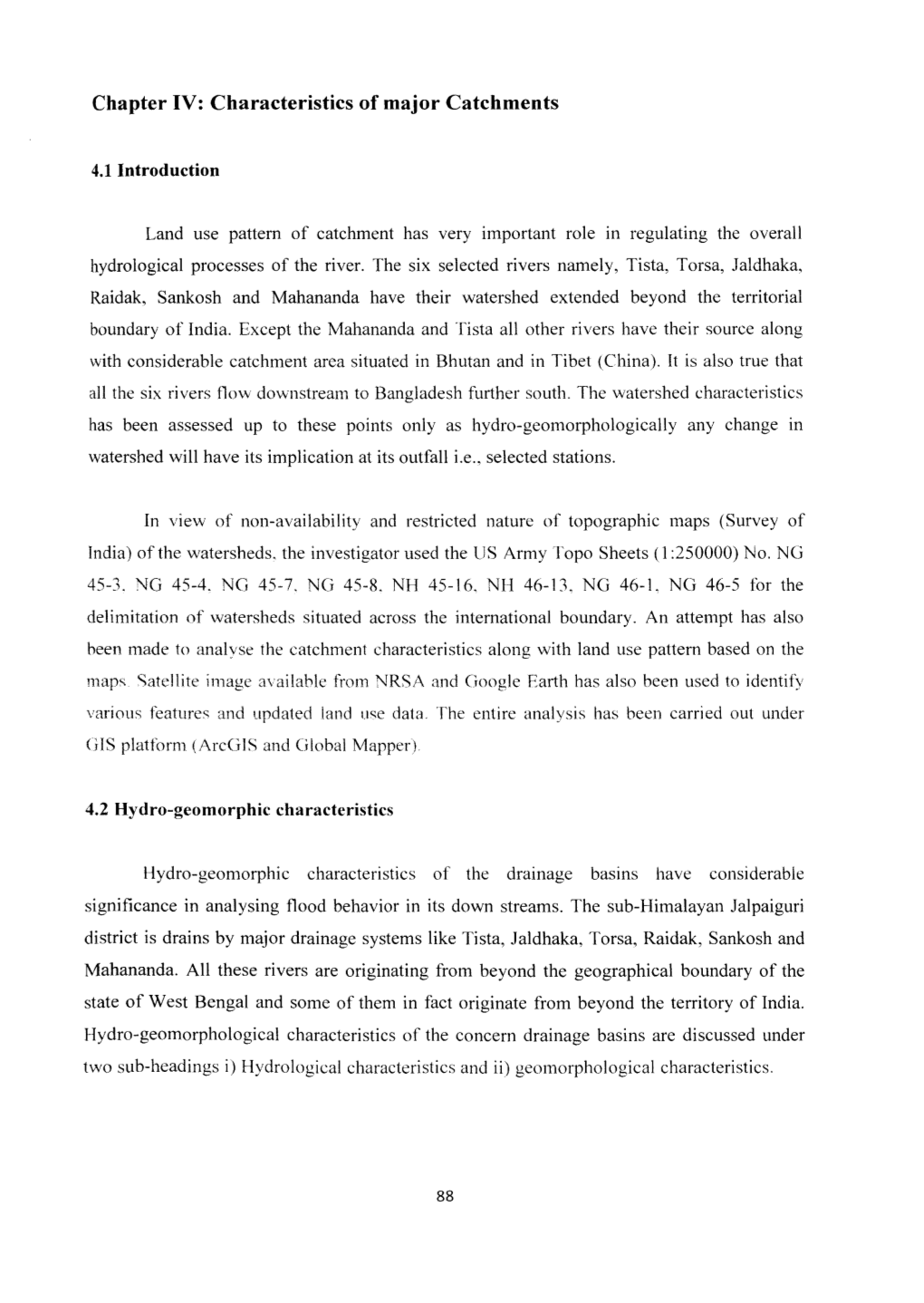 Chapter IV: Characteristics of Major Catchments